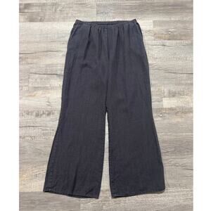 FLAX Linen Wide Leg Pants Size Large Dark Gray Pull On Pockets Lagenlook Boho
